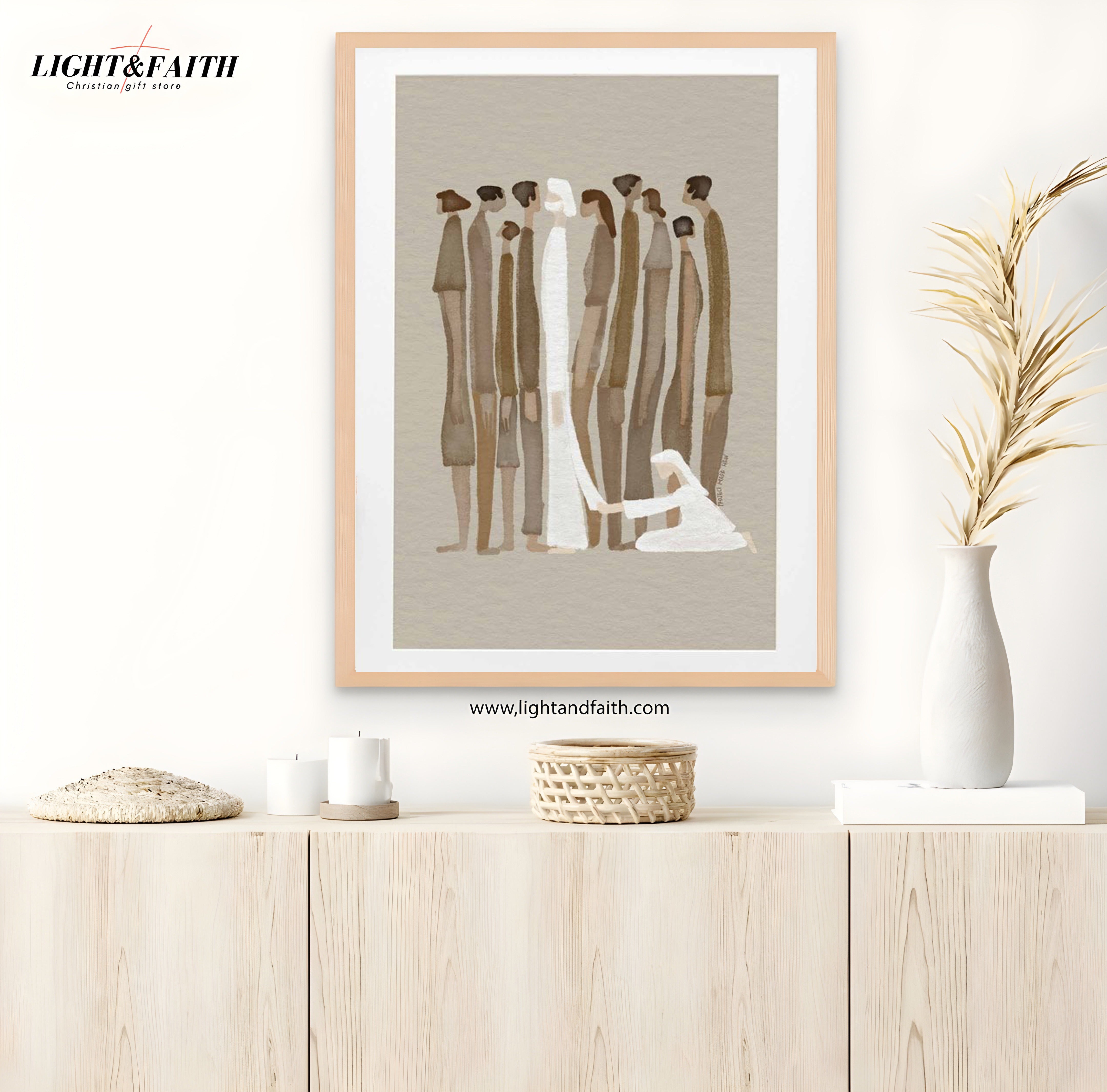 Woman Touches Jesus Poster, God Healing Christian Wall Art, Modern Bible Scripture Art, Jesus Watercolor Sketch, Religious Home Decor